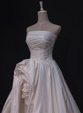 Minimalist Wedding Dress Strapless Pleated Slit Wedding Dress HZ0319