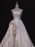 Minimalist Wedding Dress Strapless Pleated Slit Wedding Dress HZ0319