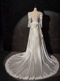 Retro Wedding Dress A Line High Collar Pleated Wedding Dress HZ0319