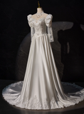 Retro Wedding Dress A Line High Collar Pleated Wedding Dress HZ0319