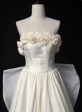 Charming Wedding Dress A Line Strapless Flower Pleated Wedding Dress HZ0319