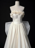 Charming Wedding Dress A Line Strapless Flower Pleated Wedding Dress HZ0319