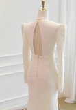 Minimalist Wedding Dress V-neck Long Sleeve Wedding Dress HZ0319