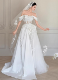 Stunning Wedding Dress Off Shoulder Floral Pleated Wedding Dress HZ0319