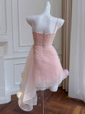 Sweet Homecoming Dress Spaghetti Straps Pleated Tulle Birthday Party Dress Cocktail Dress HZ0319