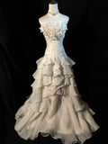 Vintage Wedding Dress Strapless Flower Pleated Ruffle Wedding Dress HZ0319