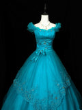 Pretty Prom Dress Crew Neck Tulle Ball Gown Quinceanera Dress Evening Dress HZ0319