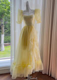 Beauty Prom Dress Square Neck Pleated Ruffle Evening Dress Gala Dress HZ0319