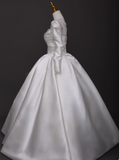 New Arrival Wedding Dress Square Neck Pleated Pearl Wedding Dress HZ0319