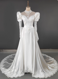 Vintage Wedding Dress Crew Neck Pleated Wedding Dress HZ0319
