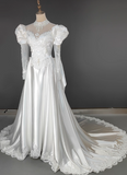 Vintage Wedding Dress Crew Neck Pleated Wedding Dress HZ0319