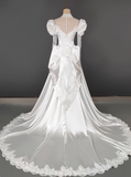 Vintage Wedding Dress Crew Neck Pleated Wedding Dress HZ0319