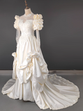 Retro Wedding Dress High Collar Pleated Flower Wedding Dress HZ0319
