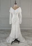 Retro Wedding Dress V-neck Pleated Lace Wedding Dress HZ0319