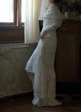 Retro Wedding Dress V-neck Pleated Lace Wedding Dress HZ0319