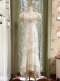 Vintage Wedding Dress Crew Neck Lace Pleated Wedding Dress HZ0319