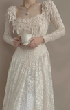 Vintage Wedding Dress Square Neck Pleated Wedding Dress HZ0319