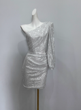 Shiny Homecoming Dress Asymmetrical Neck Short Prom Dress Birthday Party Dress Cocktail Dress HZ0319