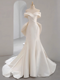 Minimalist Wedding Dress Off Shoulder Pleated Mermaid Wedding Dress HZ0319