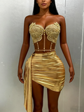 Sexy Homecoming Dress Gold Sweetheart Pleated Short Prom Dress Cocktail Dress Birthday Party Dress HZ0319
