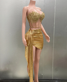 Sexy Homecoming Dress Gold Sweetheart Pleated Short Prom Dress Cocktail Dress Birthday Party Dress HZ0319
