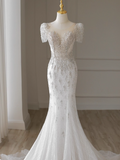 Luxury Wedding Dress Crew Neck Mermaid Wedding Dress HZ0319