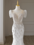 Luxury Wedding Dress Crew Neck Mermaid Wedding Dress HZ0319