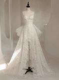 Charming Wedding Dress A Line Spaghetti Straps Lace Slit Wedding Dress HZ0319