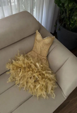 New Arrival Homecoming Dress Sweetheart Feather Short Prom Dress Sweet16 Outfits Cocktail Dress HZ0319