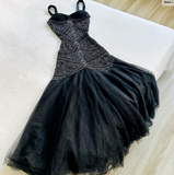 Retro Prom Dress Spaghetti Straps Tulle Pleated Evening Dress Party Dress HZ0319