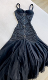 Retro Prom Dress Spaghetti Straps Tulle Pleated Evening Dress Party Dress HZ0319