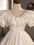 Retro Wedding Dress V-neck Pleated Wedding Dress HZ0319