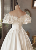 Retro Wedding Dress Off Shoulder Pleated BowKnot Wedding Dress HZ0319