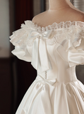 Retro Wedding Dress Off Shoulder Pleated BowKnot Wedding Dress HZ0319