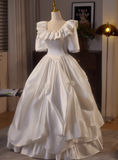 Retro Wedding Dress Square Neck Pleated Wedding Dress HZ0319