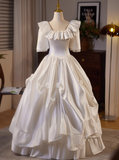Retro Wedding Dress Square Neck Pleated Wedding Dress HZ0319