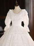 Elegant Wedding Dress Crew Neck Lace Pleated Wedding Dress HZ0319