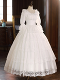 Elegant Wedding Dress Crew Neck Lace Pleated Wedding Dress HZ0319
