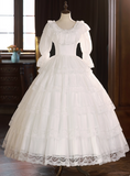 Elegant Wedding Dress Crew Neck Lace Pleated Wedding Dress HZ0319