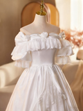 Vintage Wedding Dress Off Shoulder Pleated Lace Wedding Dress HZ0319
