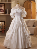Vintage Wedding Dress Off Shoulder Pleated Lace Wedding Dress HZ0319