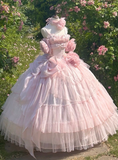 Sweet Prom Dress Spaghetti Straps Tulle Pleated Ball Gown Evening Dress Quinceanera Dress HZ0319