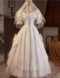 New Arrival Wedding Dress V-neck Pleated Lace Wedding Dress HZ0319