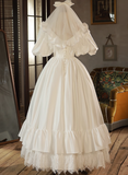 Retro Wedding Dress Crew Neck Pleated Lace Wedding Dress HZ0319