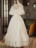 Retro Wedding Dress Crew Neck Pleated Lace Wedding Dress HZ0319