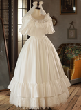Retro Wedding Dress Crew Neck Pleated Lace Wedding Dress HZ0319