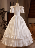 Vintage Wedding Dress Square Neck Pleated Lace Wedding Dress HZ0319