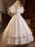 Vintage Wedding Dress Square Neck Pleated Lace Wedding Dress HZ0319