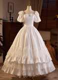 Vintage Wedding Dress Square Neck Pleated Lace Wedding Dress HZ0319