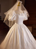 Vintage Wedding Dress Square Neck Pleated Lace Wedding Dress HZ0319